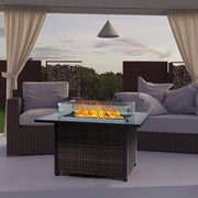 Outdoor Fire Pit 50000 BTU Propane Gas Fire Table With Lid Fireplace With Glass Windproof Willow Base Suitable For Gardens, Terraces, Backyards, 44 Inches