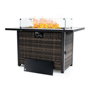 Outdoor Fire Pit 50000 BTU Propane Gas Fire Table With Lid Fireplace With Glass Windproof Willow Base Suitable For Gardens, Terraces, Backyards, 44 Inches