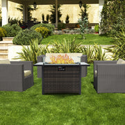 Outdoor Fire Pit 50000 BTU Propane Gas Fire Table With Lid Fireplace With Glass Windproof Willow Base Suitable For Gardens, Terraces, Backyards, 44 Inches