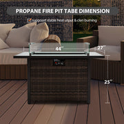 Outdoor Fire Pit 50000 BTU Propane Gas Fire Table With Lid Fireplace With Glass Windproof Willow Base Suitable For Gardens, Terraces, Backyards, 44 Inches