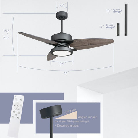 Light Pro 52 In. LED Indoor Jet Black Smart Ceiling Fan With Light Kit And Reversible DC Motor